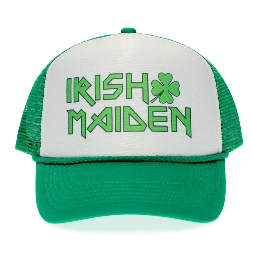 Irish Maiden Hat Funny Saint Patrick’s Day Clover Shamrock Cap Kelly/White